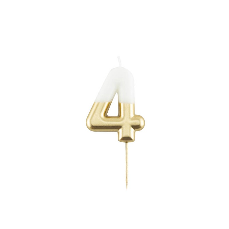 CANDELINA NUMERO 4 BIANCO/ORO 10,5cm