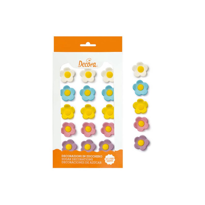 DECORAZIONI IN ZUCCHERO FIORELLINI ASS.TI ø2cm 15pz