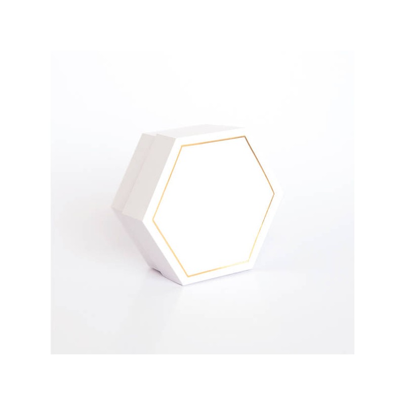 SCATOLA ESAGONALE C/DIVISORE INT. DUE SCOMPARTI 8x8x4cm 10pz ORO/BIANCO