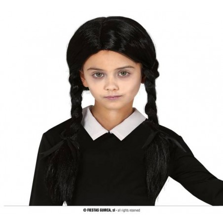 PARRUCCA NERA CON TRECCE MERCOLEDI'  BAMBINA