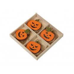 DECORAZIONE LEGNO ZUCCHE ARANCIO 8pz