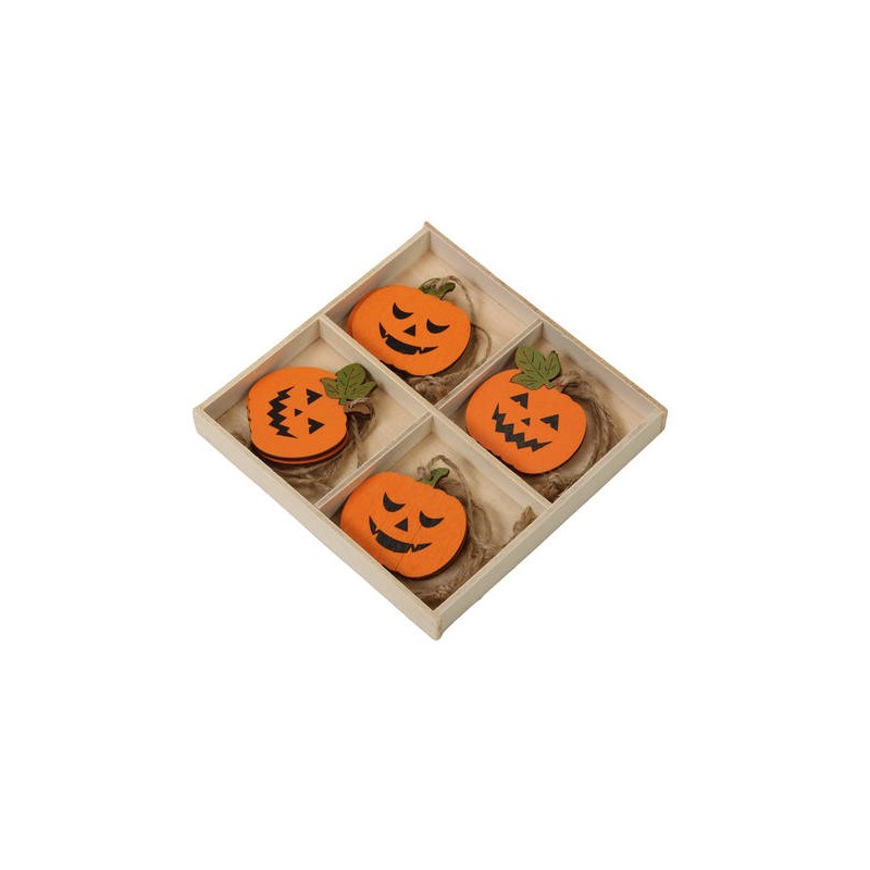 DECORAZIONE LEGNO ZUCCHE ARANCIO 8pz