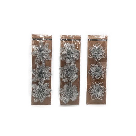 FIORI GLITTER ARGENTO C/CLIP 3ass 3pz