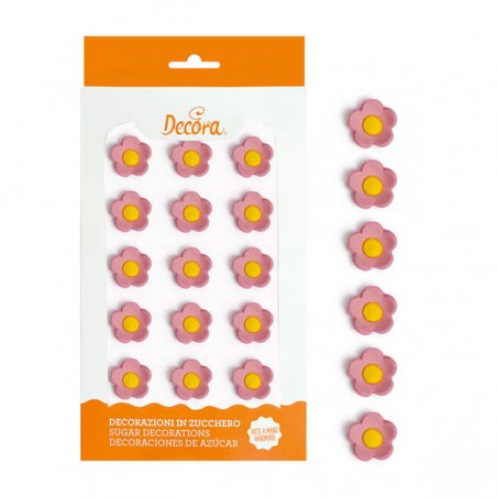 DECORAZIONI IN ZUCCHERO FIORELLINI ROSA ø2cm 15pz