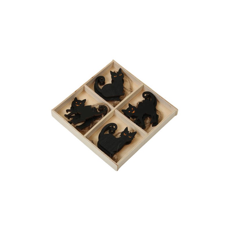 DECORAZIONI LEGNO GATTO NERO 8pz