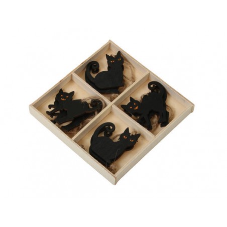 DECORAZIONI LEGNO GATTO NERO 8pz