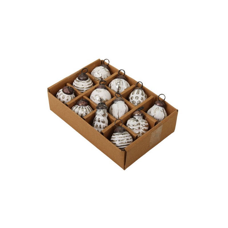 PALLINE GLASS ANTICATE WHITE 2,5cm 12pz