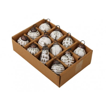 PALLINE GLASS ANTICATE WHITE 2,5cm 12pz