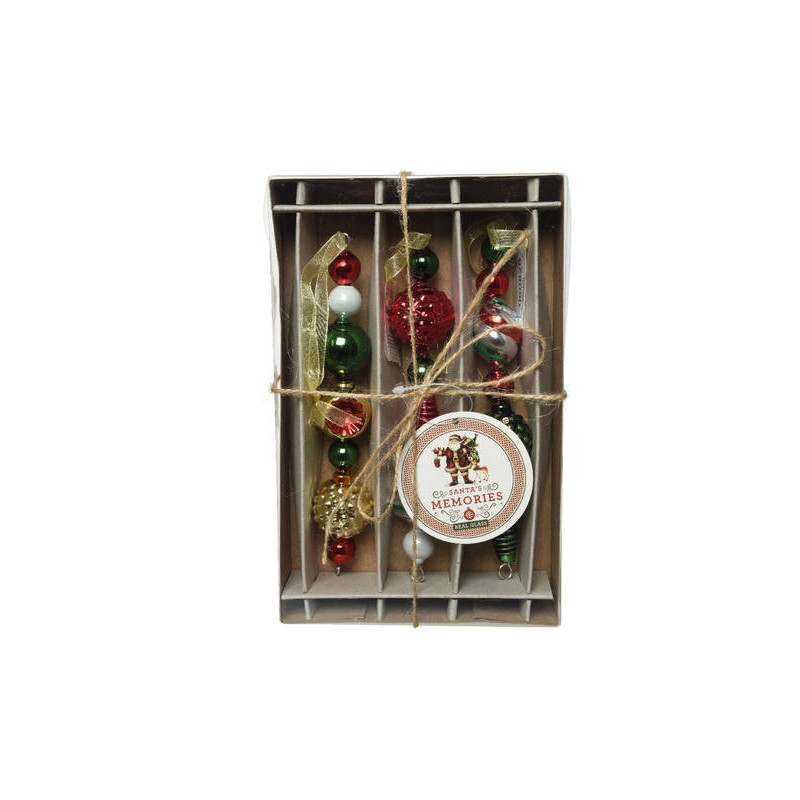 APPENDINO h15cm GHIRLANDA VETRO ANTICATO VERDE ROSSO 3pz