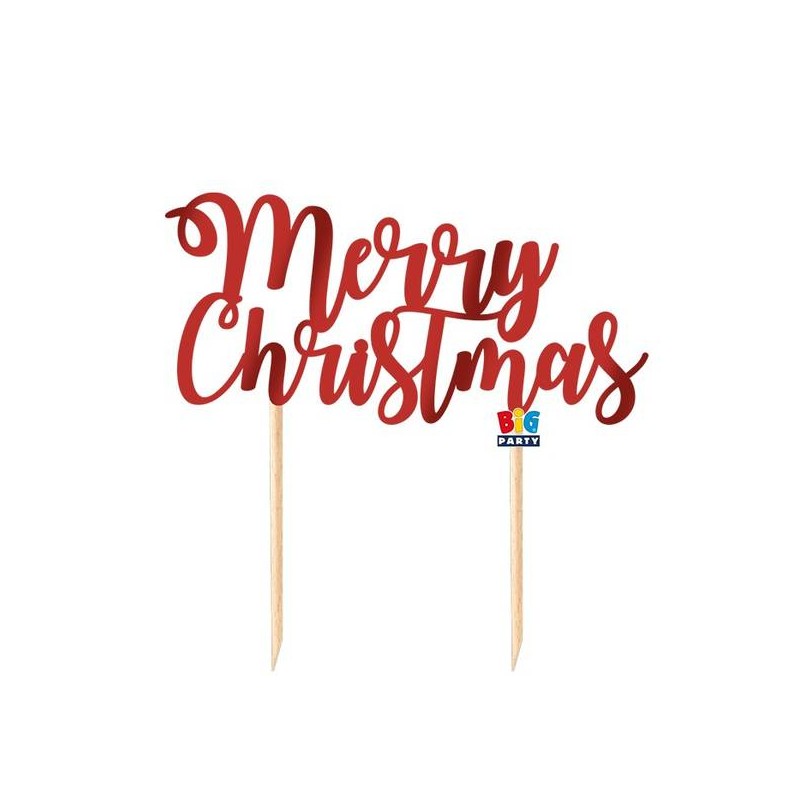 CAKE TOPPER ITALIC MERRY CHRISTMAS 8x14cm ROSSO