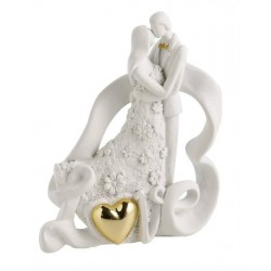 STATUINA BIANCA MATRIMONIO CUORE ORO H11cm