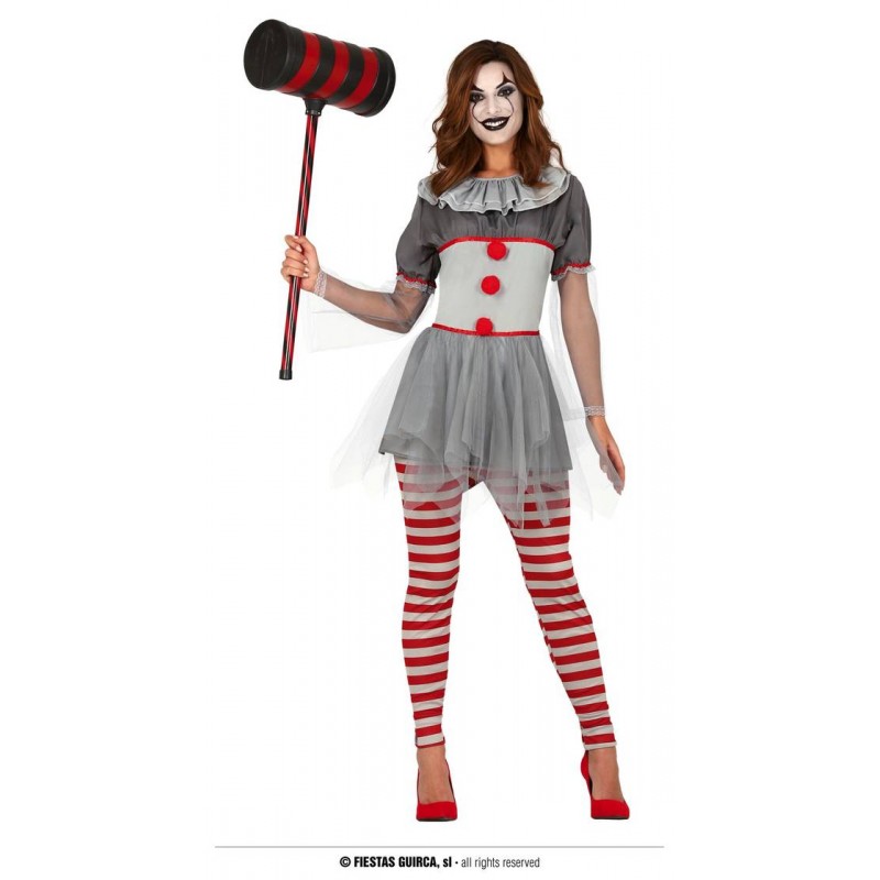 COSTUME CLOWN ASSASSINO DONNA CALZE ROSSE/BIANCHE TG.42/44