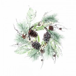 GHIRLANDA PIGNE CON BACCHE BIANCHE ø60cm