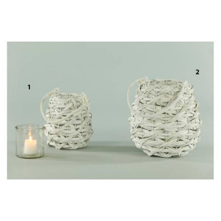 LANTERNA LEGNO E CORDA BIANCA Ø23  H30cm