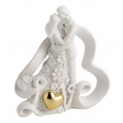STATUINA BIANCA MATRIMONIO CUORE ORO H8cm