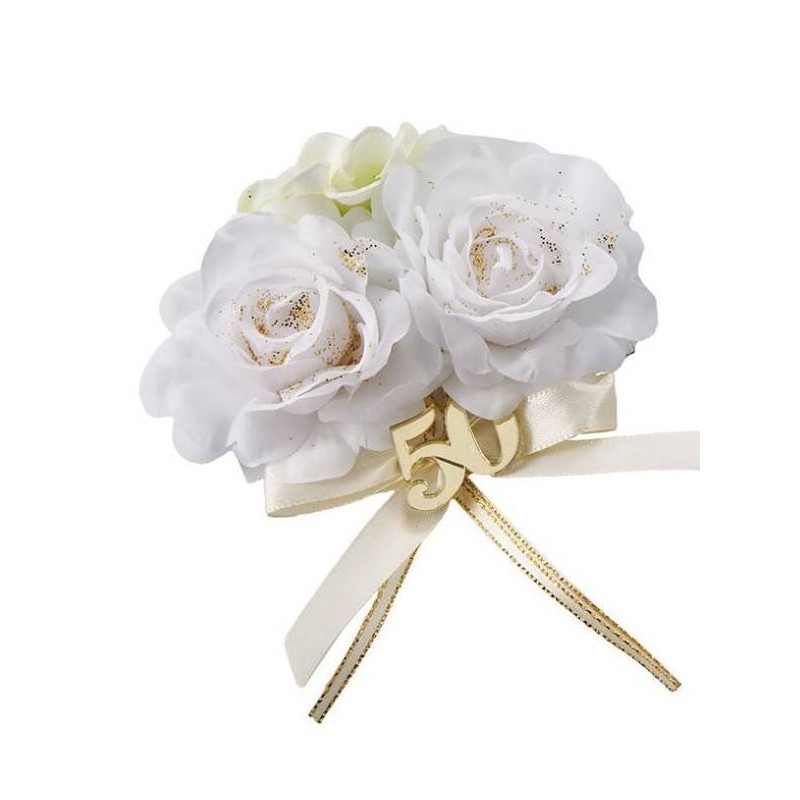 FIORI BIANCHI GLITTER ORO CON APPLICAZIONE 50 PLEXY 10cm