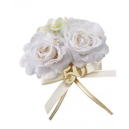 FIORI BIANCHI GLITTER ORO CON APPLICAZIONE 50 PLEXY 10cm