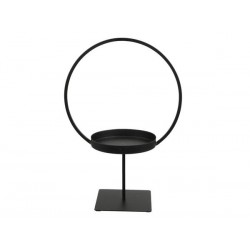 PORTA CANDELE METALLO NERO CON PIEDISTALLO E CERCHIO 24,5x14x35cm