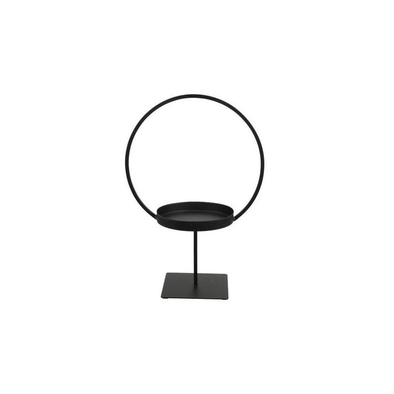 PORTA CANDELE METALLO NERO CON PIEDISTALLO E CERCHIO 24,5x14x35cm