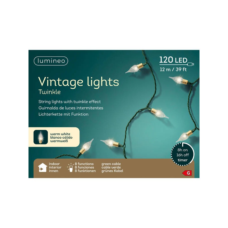 LED VINTAGE 8 FUNZIONI TWINKLE 12mt - LUCE CALDA INTERNO