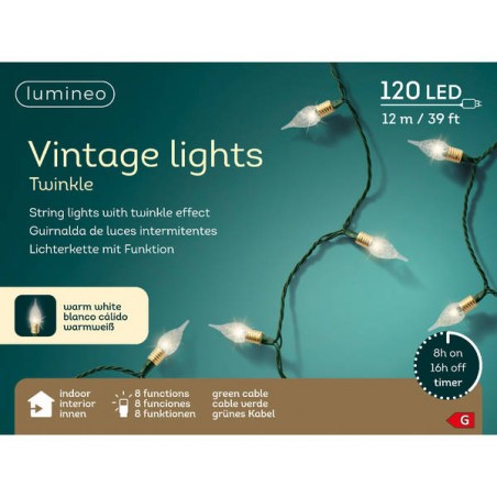 LED VINTAGE 8 FUNZIONI TWINKLE 12mt - LUCE CALDA INTERNO
