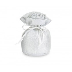 SACCOCIO LAME' ARGENTO CON ROSA Ø7x12cm 6pz