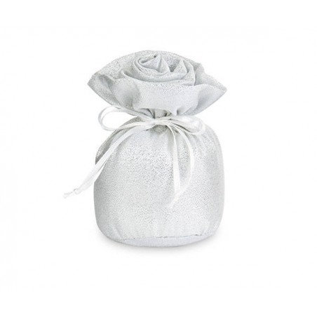 SACCOCIO LAME' ARGENTO CON ROSA Ø7x12cm 6pz