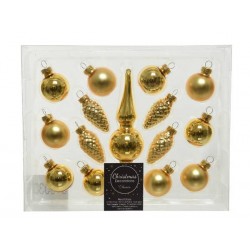 SET PALLINE E PUNTALE VETRO ASS.TI 15pz ORO