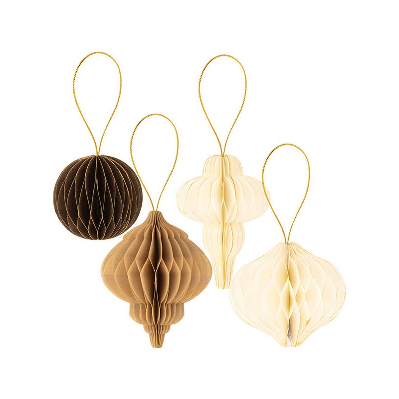 DECORAZIONI CARTA 8/10/13cm TABACCO ORO 4pz