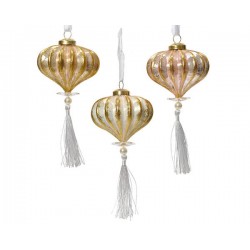 PALLINA Ø9cm VETRO CON NAPPA SMALTATA ANTICATA 3ass. 1pz