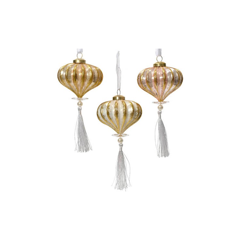 PALLINA Ø9cm VETRO CON NAPPA SMALTATA ANTICATA 3ass. 1pz