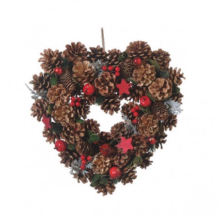 CORONA GHIRLANDA CUORE CON PIGNE STAR RED 36cm