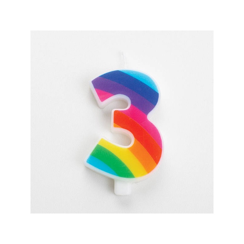 CANDELINA NUMERO 3 SCINTILLANTI RAINBOW 9,5cm