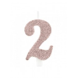 CANDELINA NUMERO 2 GLITTER ROSE GOLD 9,5cm