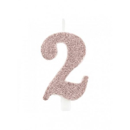 CANDELINA NUMERO 2 GLITTER ROSE GOLD 9,5cm