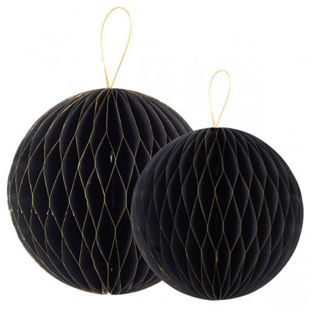 DECORAZIONI SFERE CARTA 25/30cm NERO ORO 2pz