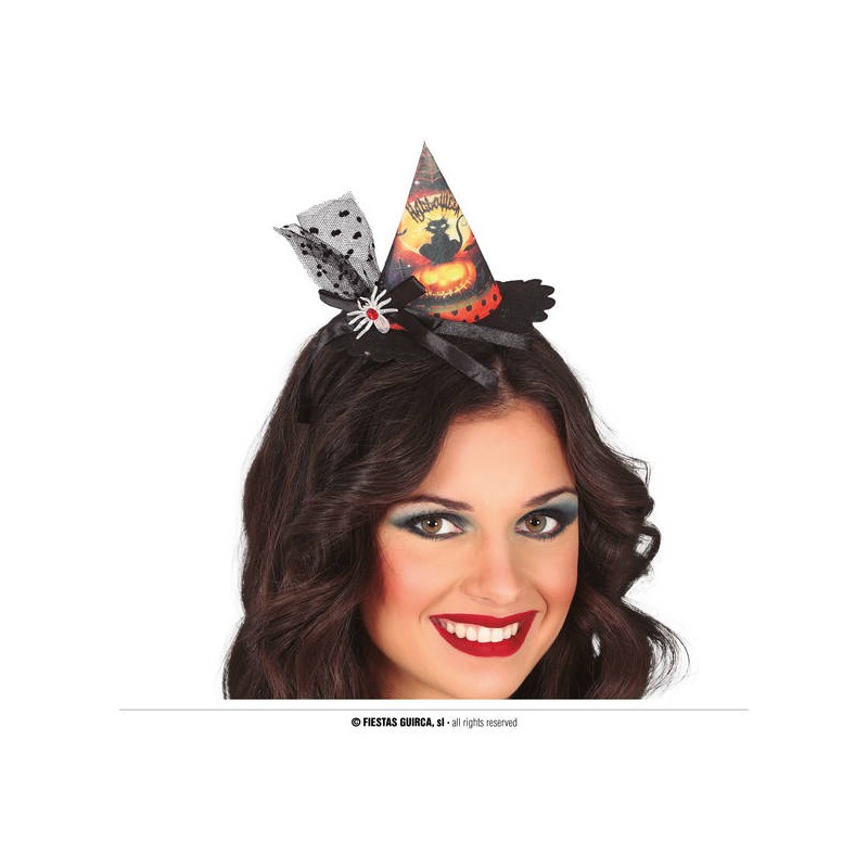CERCHIETTO MINI CAPPELLO STREGA DECORAZIONE GATTO