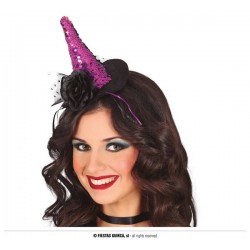 CERCHIETTO MINI CAPPELLO STREGA PAILLETTES LILLA