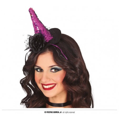 CERCHIETTO MINI CAPPELLO STREGA PAILLETTES LILLA