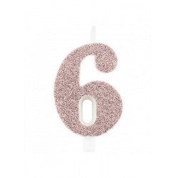CANDELINA NUMERO 6 GLITTER ROSE GOLD 9,5cm
