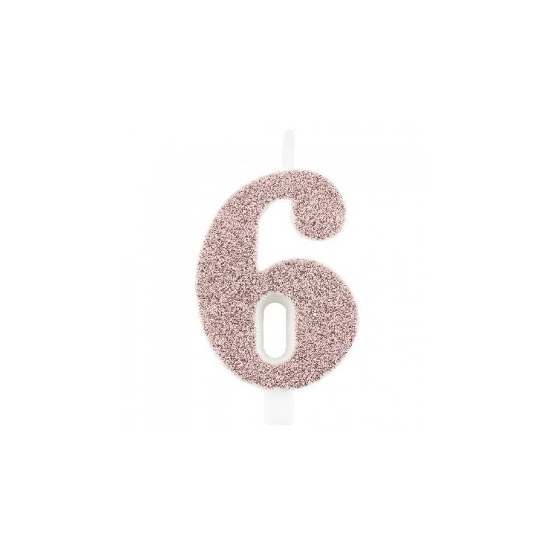 CANDELINA NUMERO 6 GLITTER ROSE GOLD 9,5cm