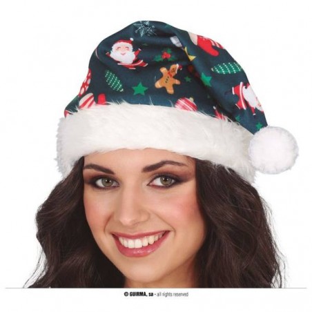 CAPPELLO NATALIZIO VERDE STAMPA BABBO NATALE