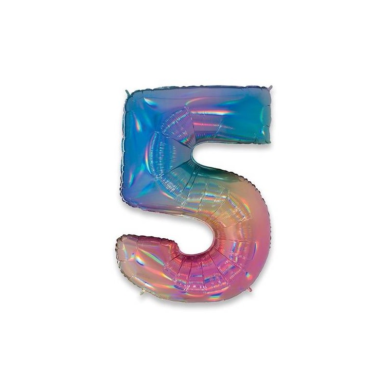 PALLONE NUMERO 5 MYLAR 102cm 40 RAINBOW