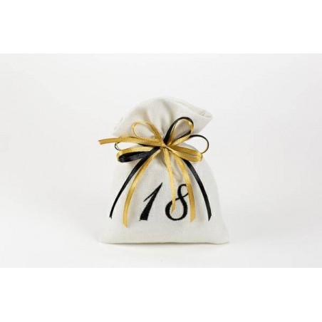 SACCHETTO 10x12cm RICAMATO 18 ANNI NERO 10pz