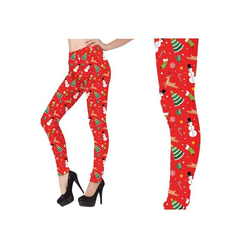LEGGINGS NATALIZI ROSSI CON STAMPA TG.M 38-40