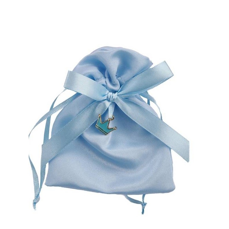 SACCHETTO AZZURRO 9x12cm C/APP CROWN BOY 12pz