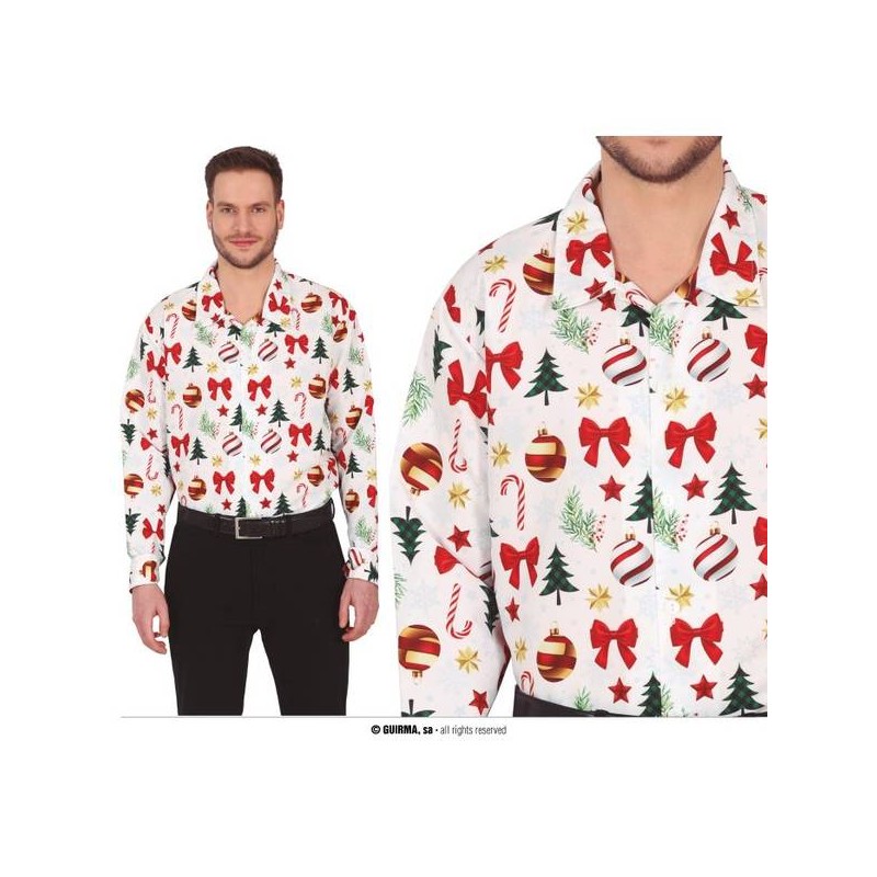CAMICIA BIANCA CON STAMPA NATALIZIA TG.M 48-50