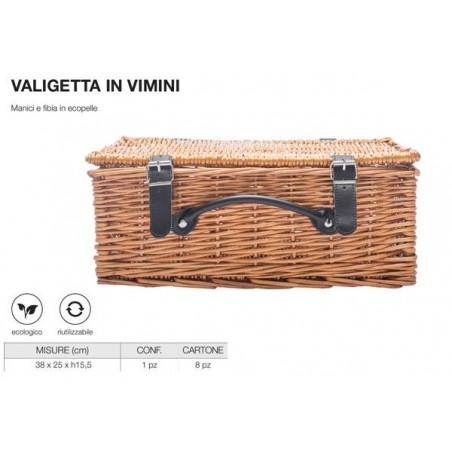 VALIGIA VIMINI CON MANICO ECOPELLE 38x25x15,5cm NATURALE