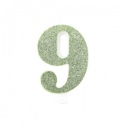 CANDELINA NUMERO 9 GLITTER SALVIA 9,5cm