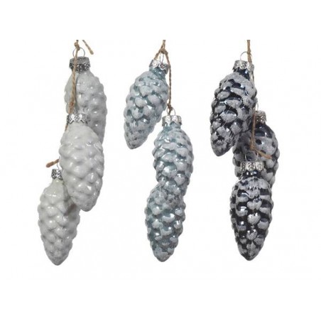 PENDENTI 3 PIGNE IN VETRO  COL ASS.TI 1pz